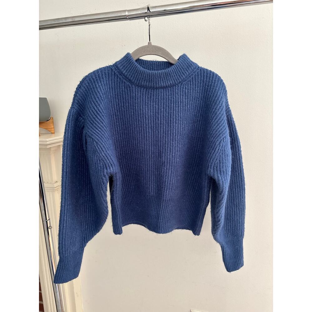 Forever 21 Women’s Blue Mock Neck Cropped Sweater Chunky Knit Pullover - Picture 2 of 15